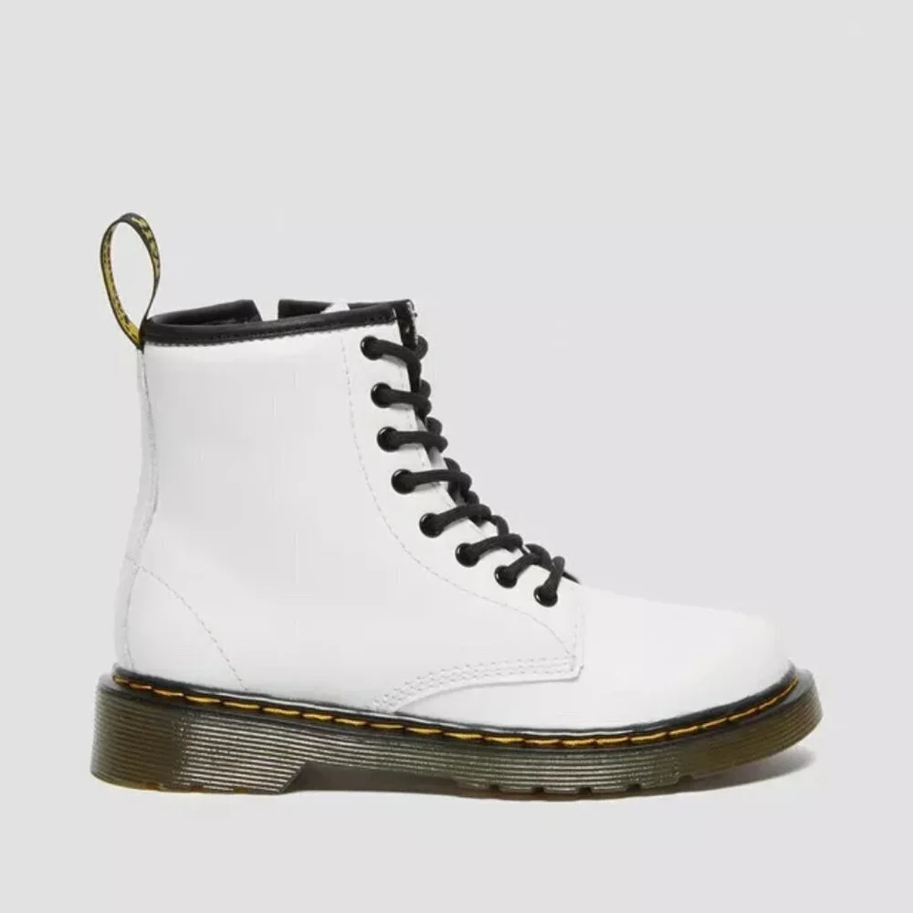 Dr Marten's Junior 1460 boots kids 3 white high top combat moto patent leather